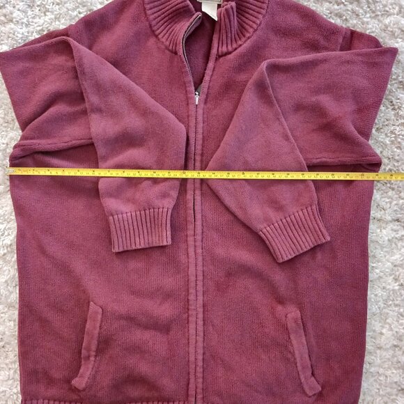 LL Bean Mens Cotton Knit Full Zip-Up Cardigan Sweater Coat Size XL Burgandy READ - Picture 5 of 8